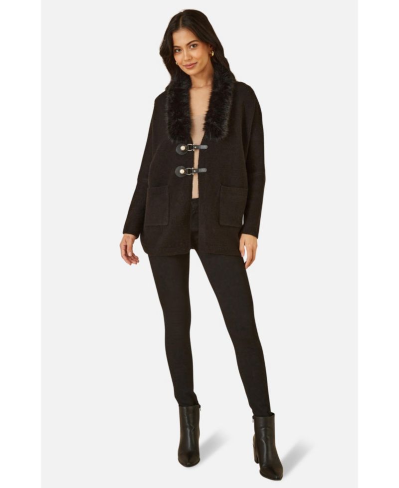 Women's Detachable Fur Collar Trim Cardigan