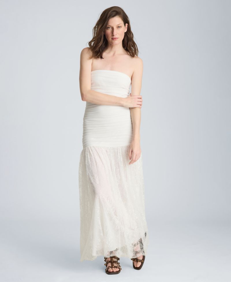 Women's Strapless Mesh Maxi Dress