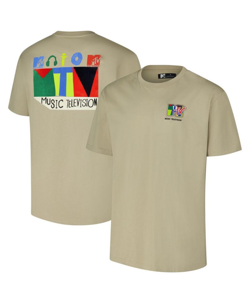 Men's Tan MTV Color Blocking Loose Fit T-Shirt