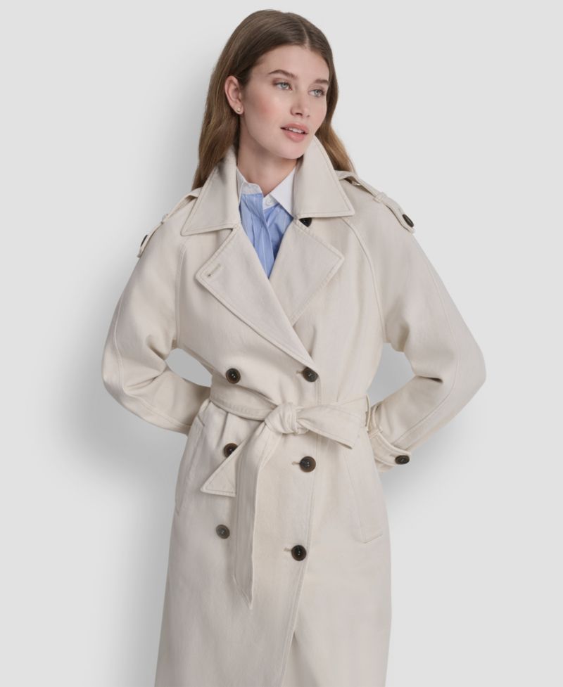 Women's Double Breasted Denim Belted Trench Coat