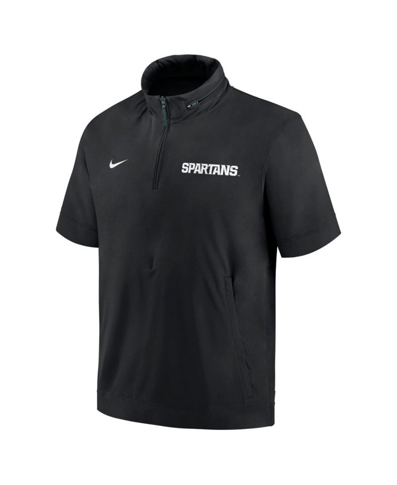 Men's Black Michigan State Spartans 2024 Sideline Coach Short Sleeve Half-Zip Hoodie Jacket