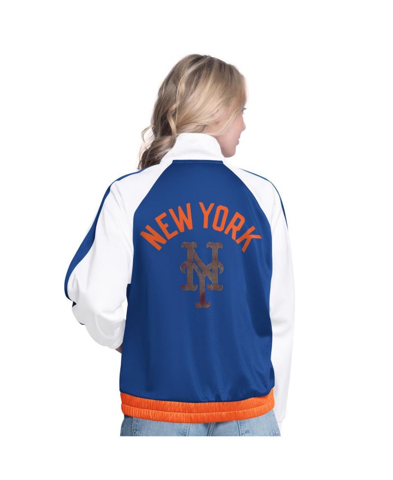 Women's White/Royal New York Mets Rally Rhinestone Raglan Full-Zip Track Jacket