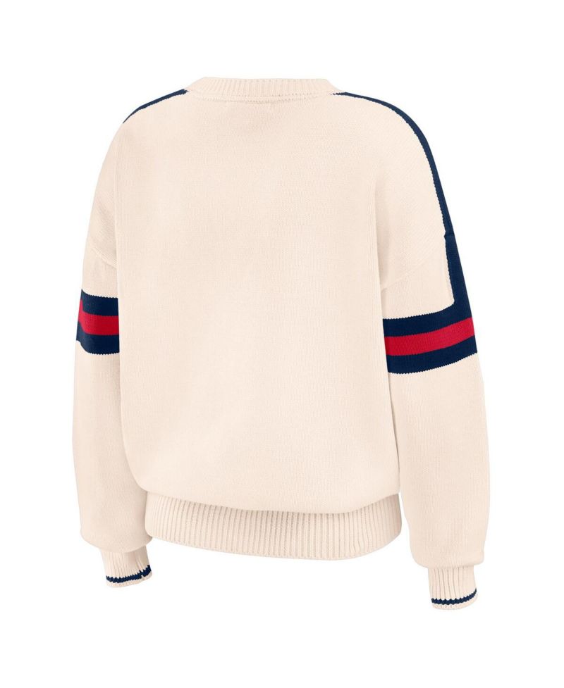 Women's Cream Atlanta Braves Stripe Pullover Sweater