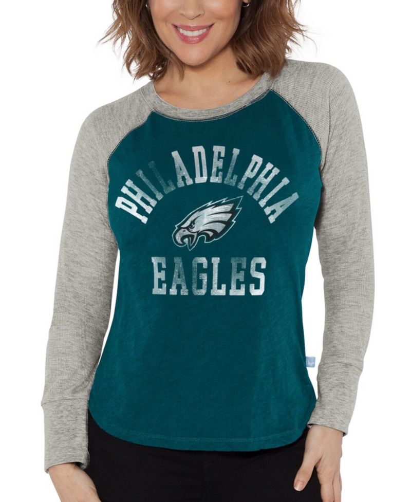 Women's Midnight Green/Heather Gray Philadelphia Eagles Waffle Knit Raglan Long Sleeve T-Shirt