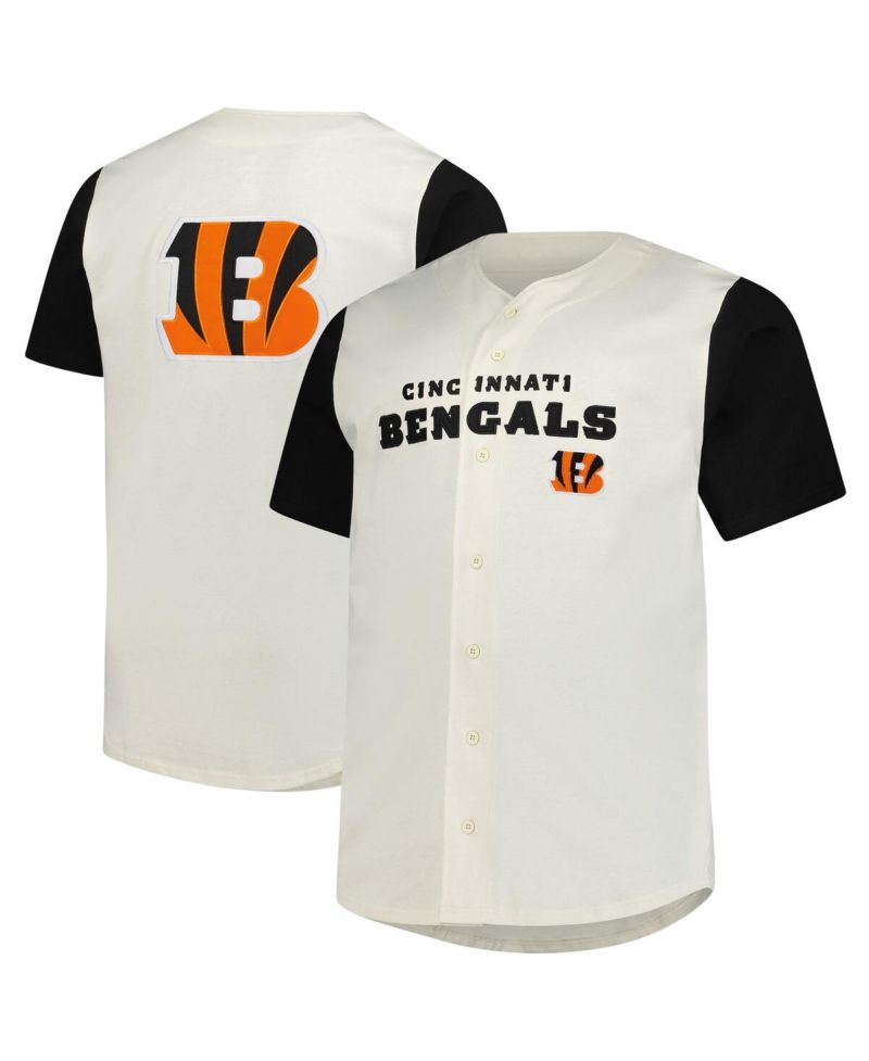 Men's Cream Cincinnati Bengals Full-Button Short Sleeve T-Shirt