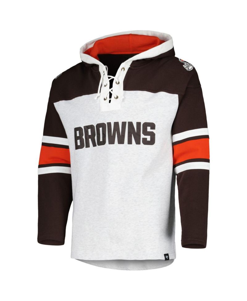 Men's Cleveland Browns Heather Gray Gridiron Lace-Up Pullover Hoodie