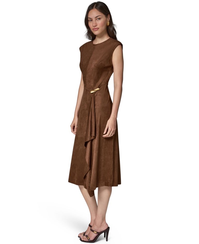 Women's Cap-Sleeve Suede Midi Dress