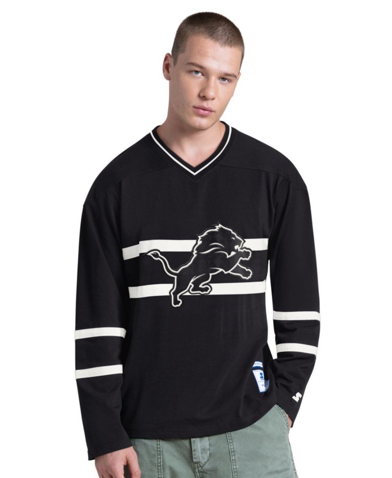 Men's Black/White Detroit Lions Lineup Long Sleeve T-Shirt
