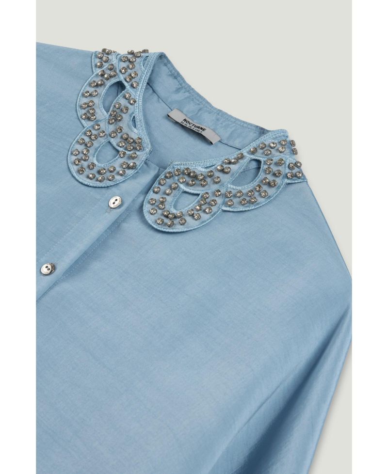 Women's Stone Accessory Collar Detail Relaxed Boxy Fit Shirt