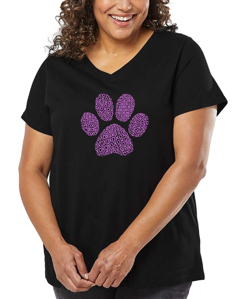 Plus Size XOXO Dog Paw Word Art V-Neck T-Shirt