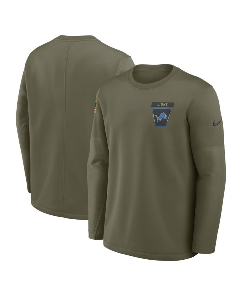 Men's Olive Detroit Lions 2025 Salute to Service Coaches Therma-Fit Long Sleeve T-Shirt