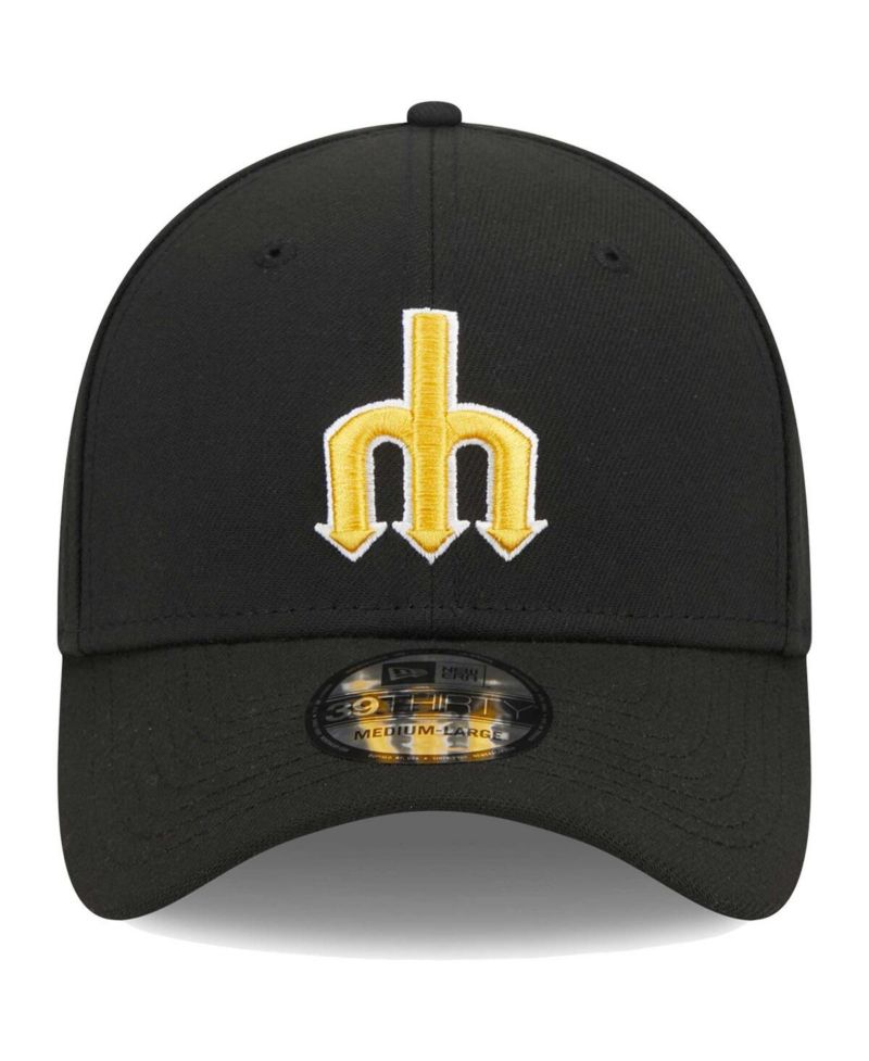 Men's Black Seattle Mariners Logo 39THIRTY Flex Hat