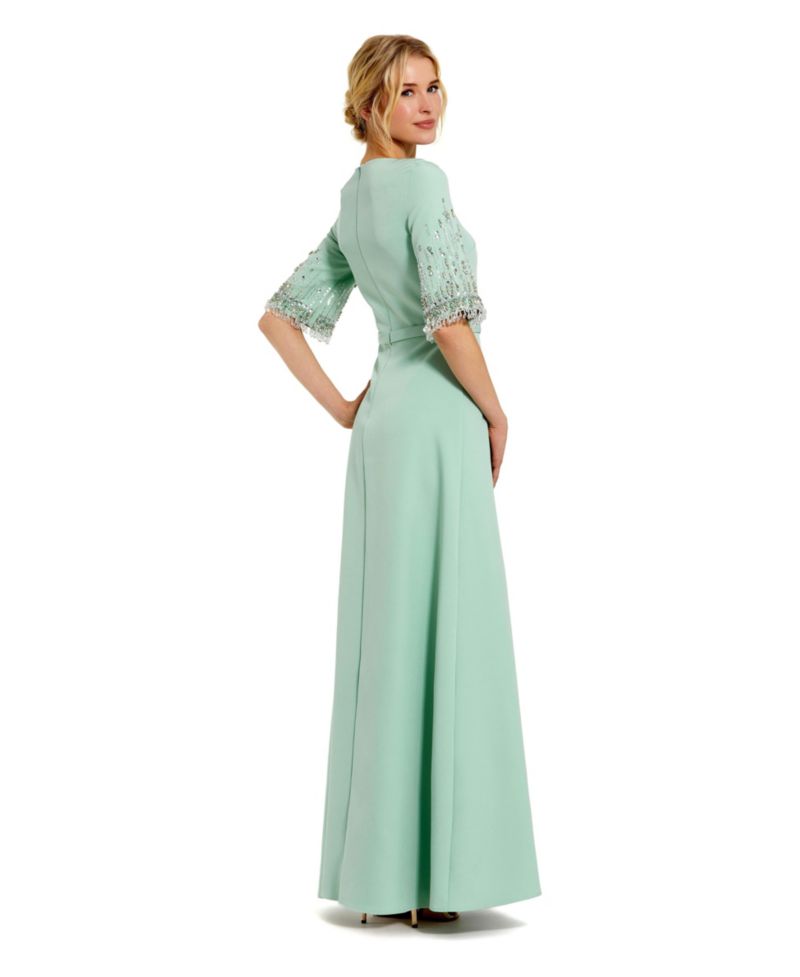 Women's Beaded 3/4 Sleeves Crepe A Line Gown