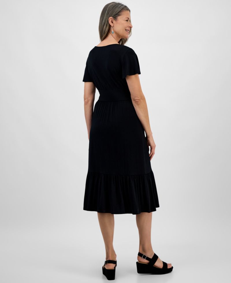 Petite Printed Knit V-Neck Midi Dress