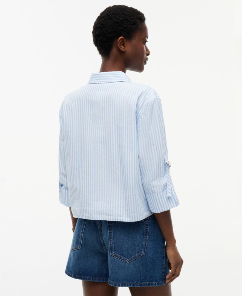 Women's Cropped Collared Roll-Tab Cotton Shirt