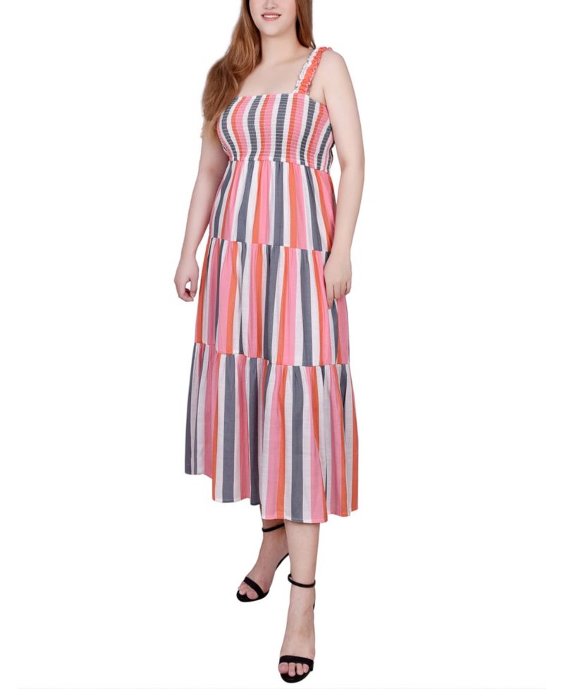 Petite Smocked-Bodice Tiered Midi Dress