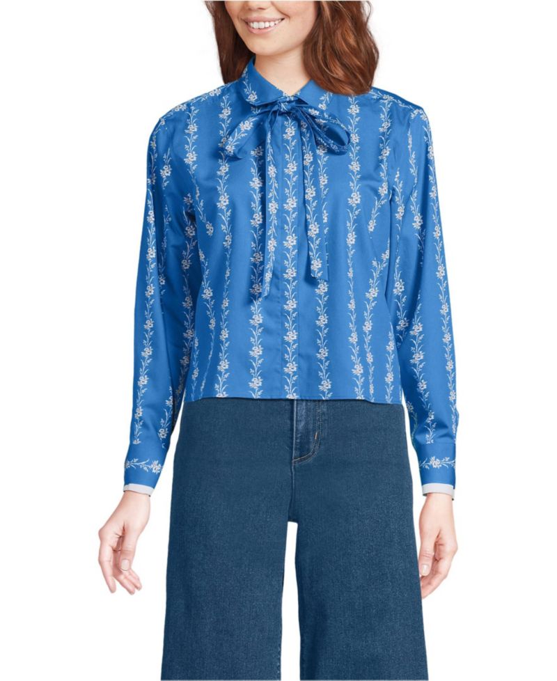 Women's Carefree Cotton Shirt with Removable Bow
