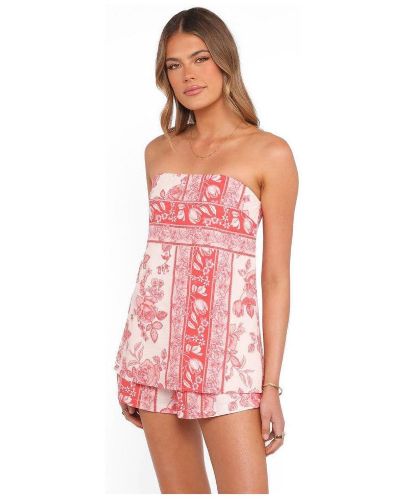 Women's Rosemarie Strapless Floral Linen-Blend Tube Top