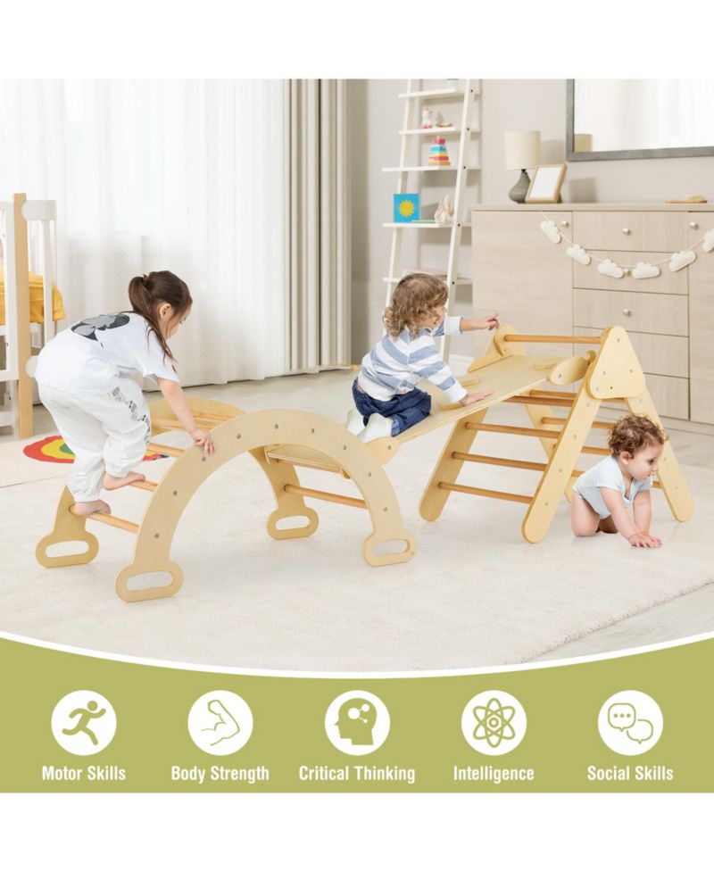 Toddler 3-in-1 Montessori Climbing Triangle, Climbing Arch and Ramp, 3-Piece Set