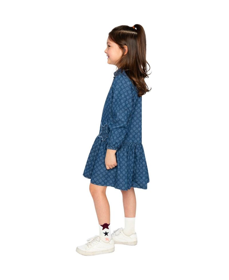 Little and Big Girl 6-14Y Shirt Dress Smiley Print