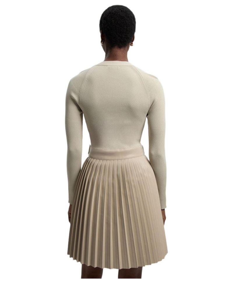 Women's Square Neck Pleated PU Skirt Mini Dress