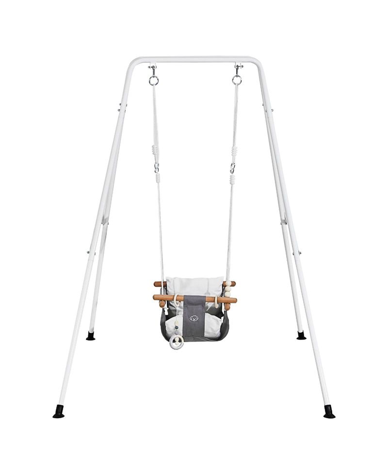 Toddler Swing and Jumper, 2-in-1 Baby Swing Set and Bouncer with Foldable A-Frame Metal Stand, Canvas Seat and 50 lb Capacity