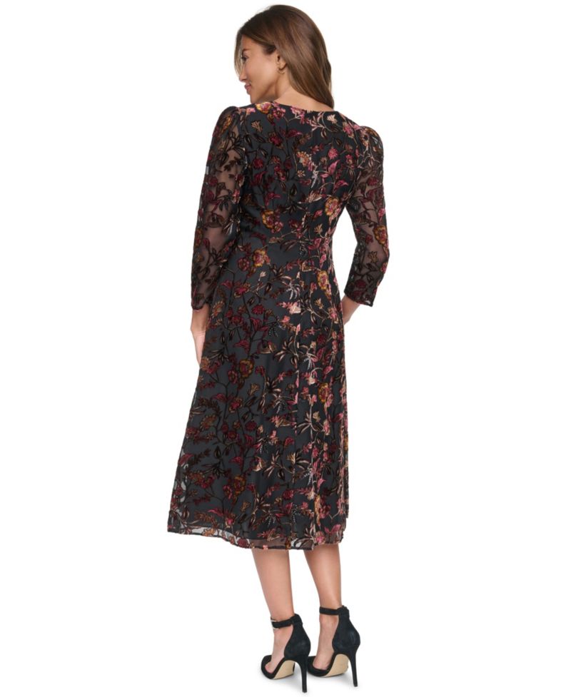 Women's Open Back Floral A-Line Midi Dress