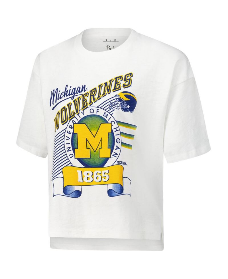 Women's White Michigan Wolverines Rock Roll Slub T-Shirt