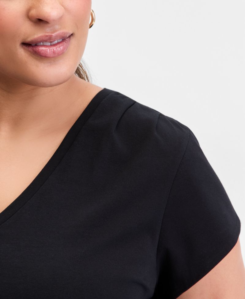 Plus Size Cap-Sleeve V-Neck T-Shirt