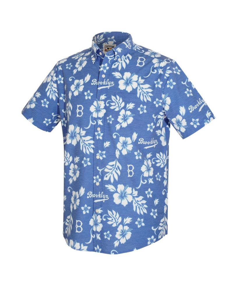 Men's Blue Brooklyn Dodgers Cooperstown Kekai Performance Button-Down Tri-Blend Shirt
