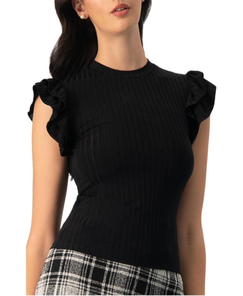 Women's Ribbed Straight Top with Ruffles