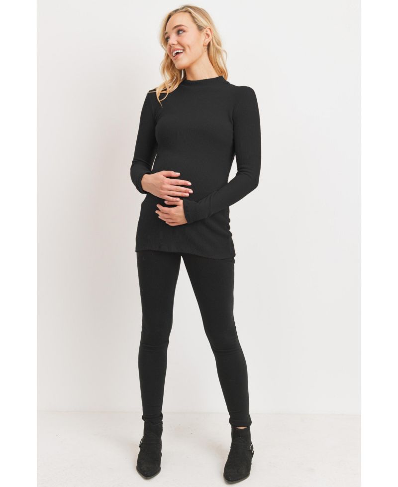 Maternity Mock Neck Long Sleeve Ribbed Top
