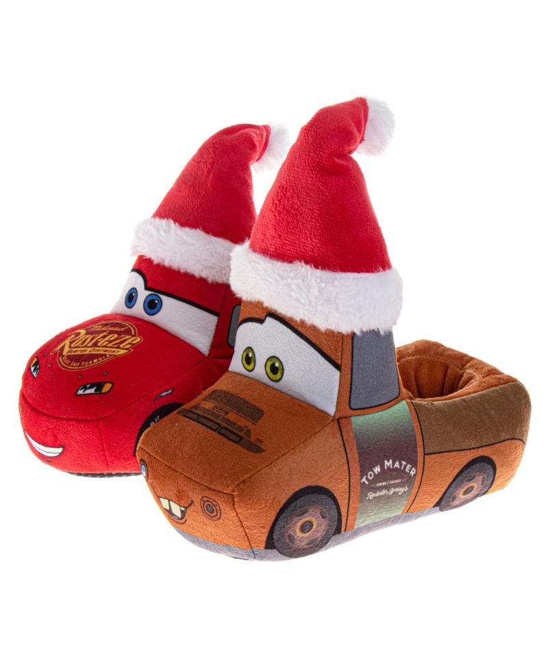Cars Christmas Slippers Boys' Lightning McQueen Mater Cozy Warm Holiday Theme Soft Plush (Toddler Sizes 5-10/ Little Kid Sizes 11-1)