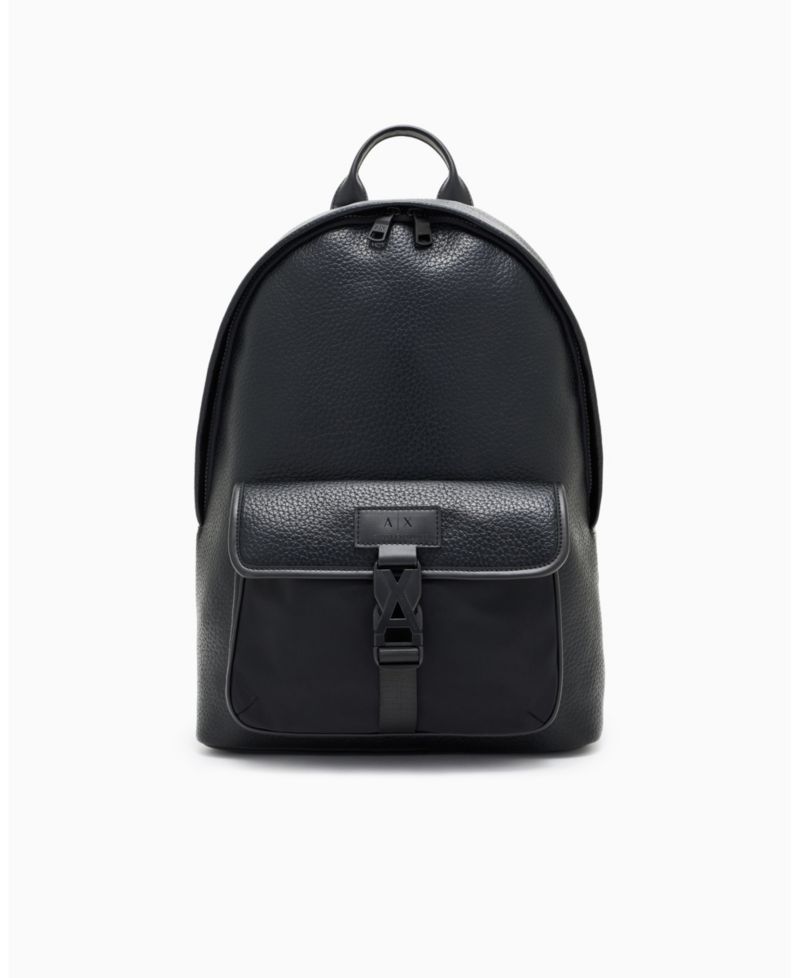 Men's Pebbled Faux-Leather Buckle Backpack
