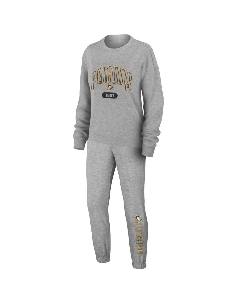 Women's 2-Piece Heather Gray Pittsburgh Penguins Knit Long Sleeve Tri-Blend T-Shirt and Pants Sleep Set