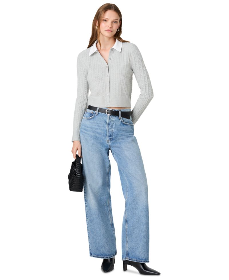 Women's Cable-Knit Collared Cardigan Sweater