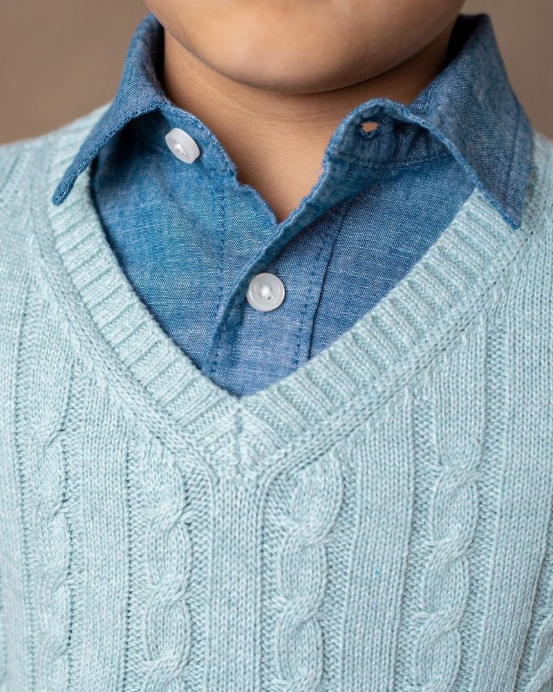 Baby Boys Hope and Henry Organic Long Sleeve Fine Gauge Cable V-Neck Sweater