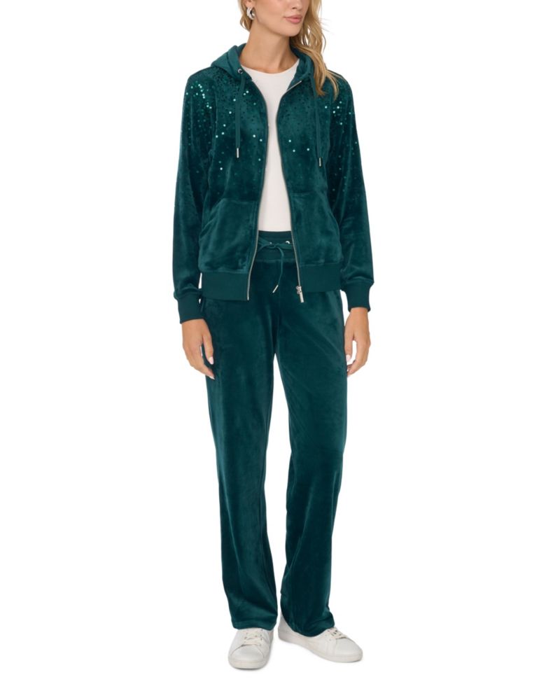 Plus Size Velour Zip-Front Hoodie Jacket