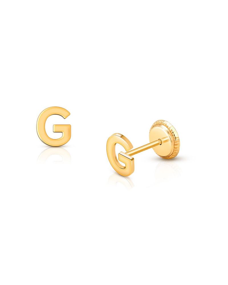 14K Gold Initial Stud Screw Back Earrings