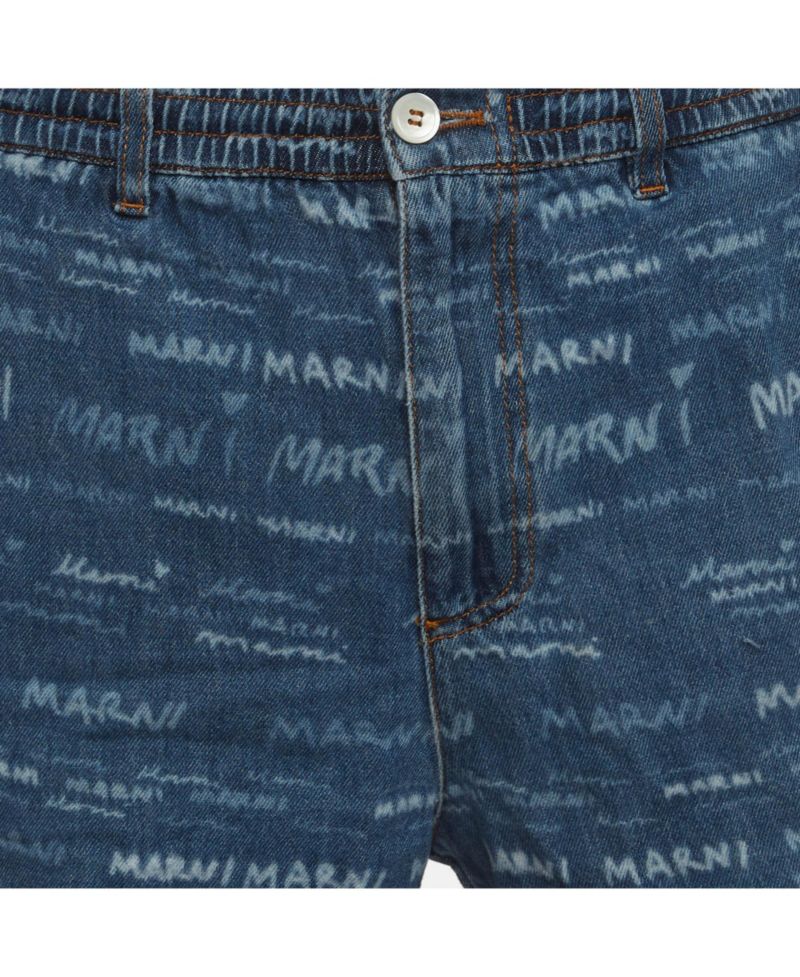 Men's Logo Print Denim Drawstring Shorts