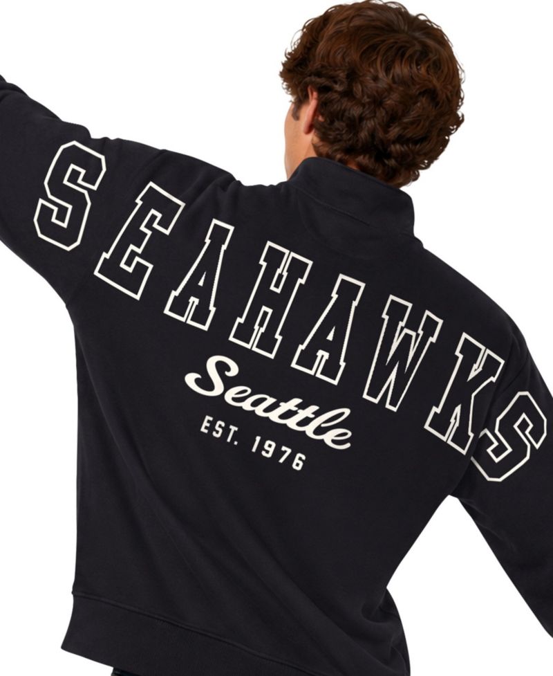 Men's Black Seattle Seahawks Thursday Night Gridiron Batwing Quarter-Zip Sweatshirt