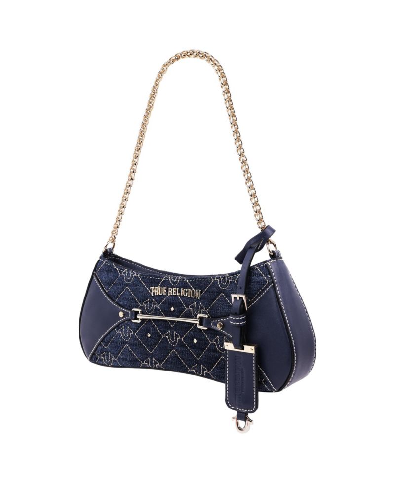 Studded Denim Chain Shoulder Bag