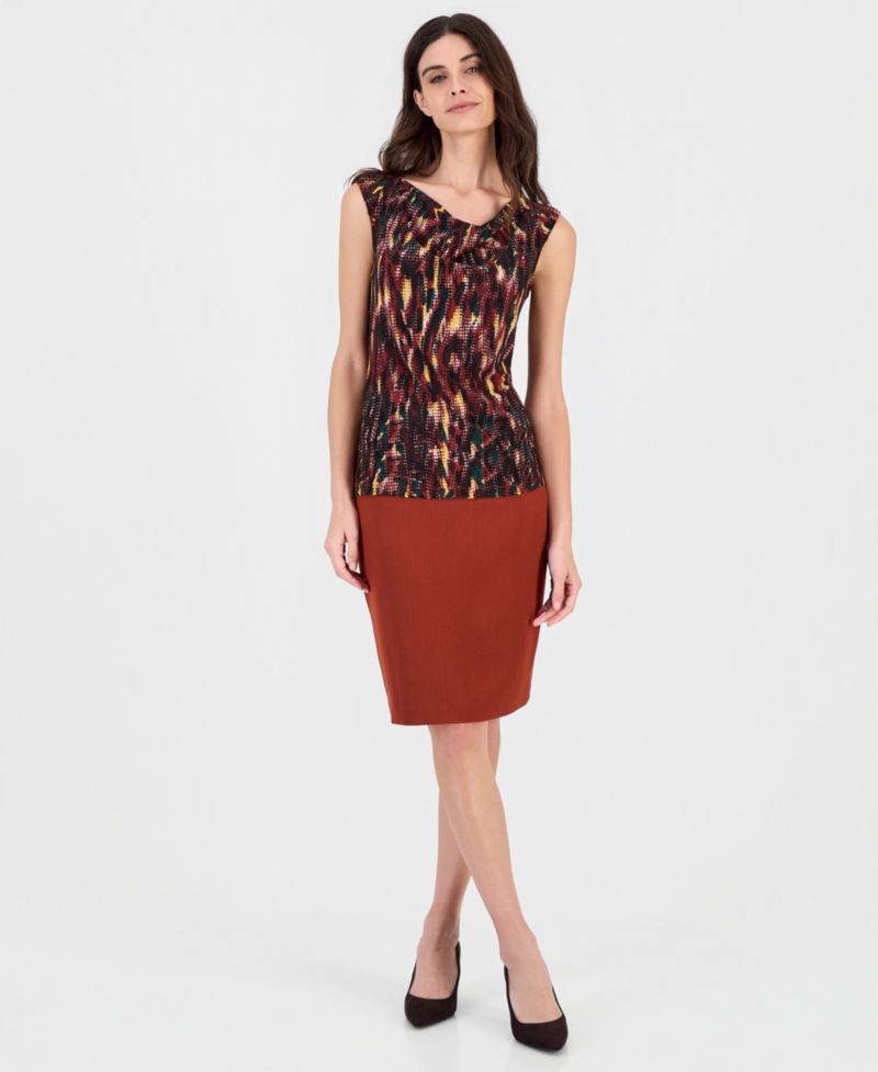 Petite Allover-Print Cap-Sleeve Cowl-Neck Blouse