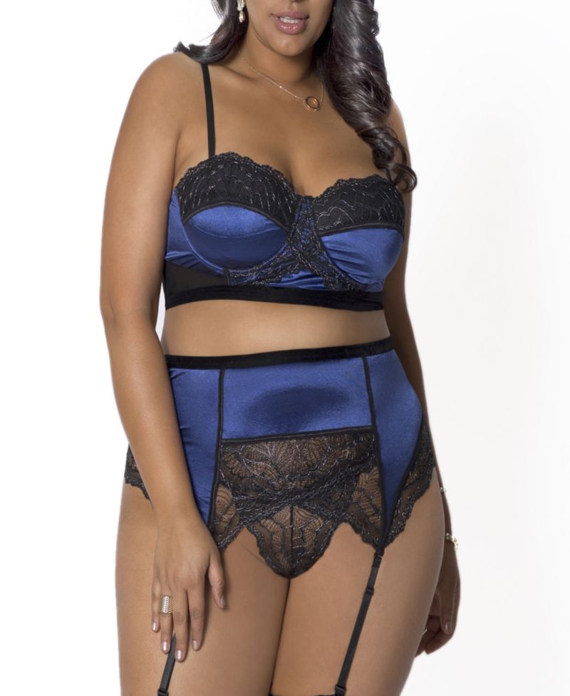 Women's Plus Size Bustier, Garter & Panty 3-Piece Lingerie Set