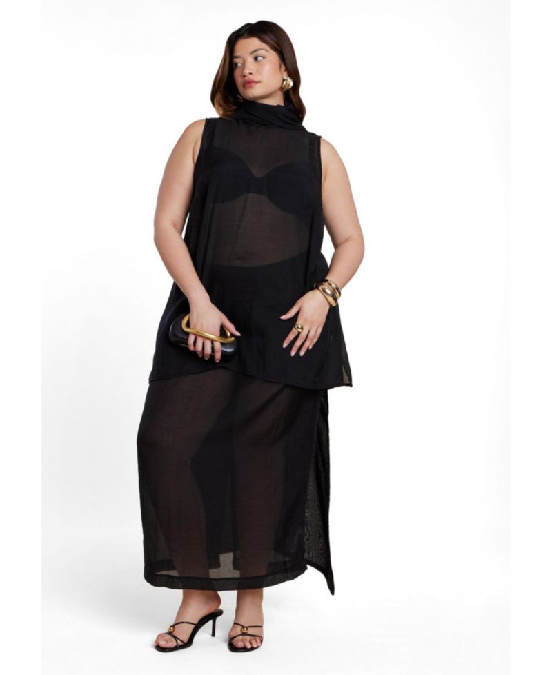 Women's Plus Size Sheer Printed Organza Skirt
