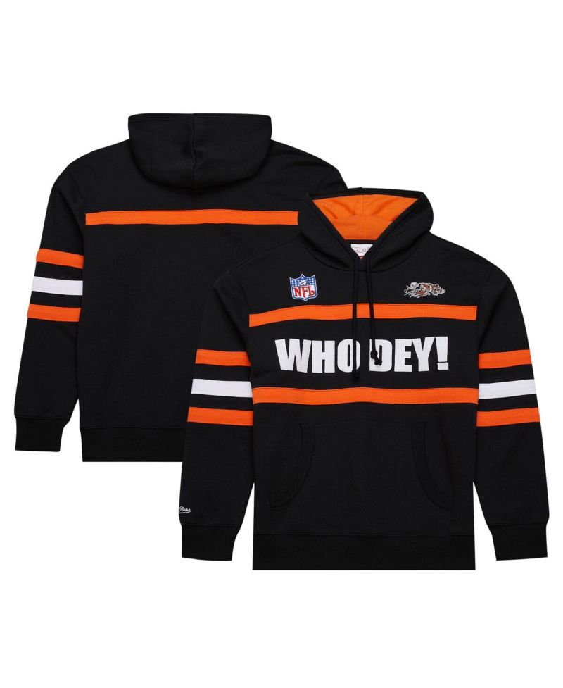 Men's Black Cincinnati Bengals Vintage Logo Head Coach Fleece Pullover Hoodie