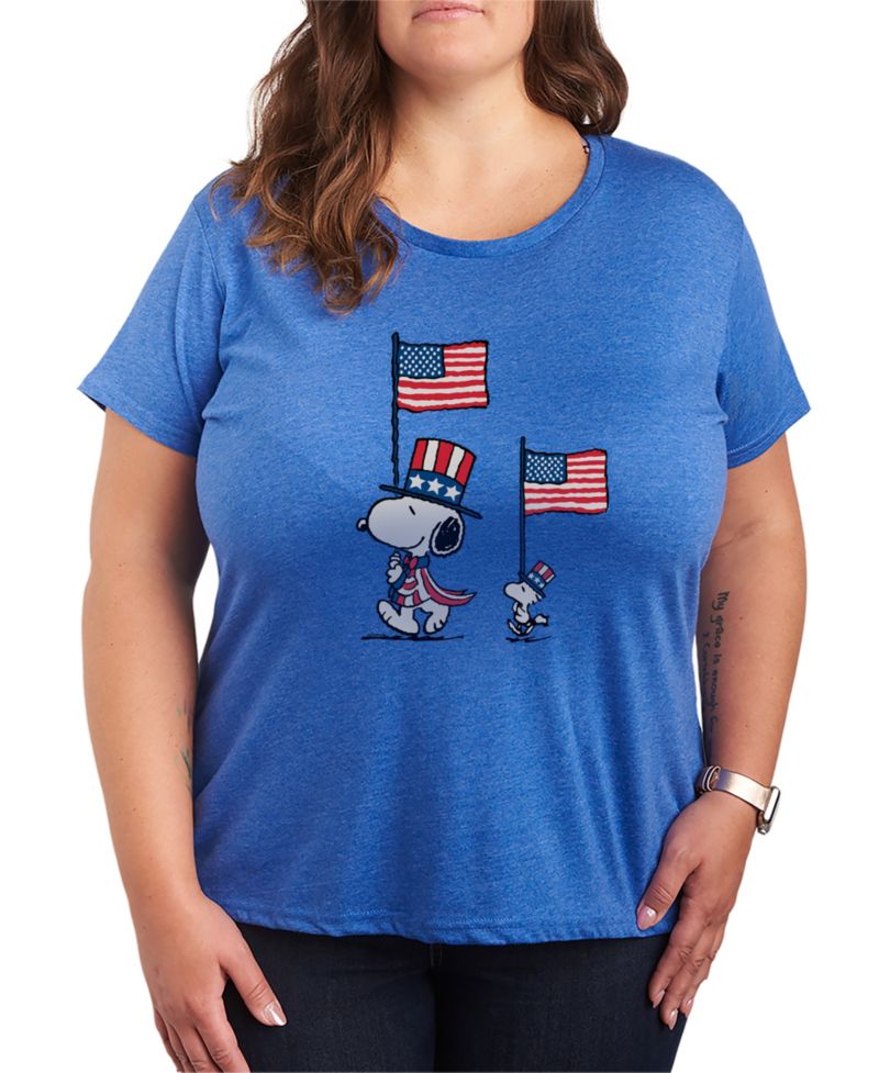 Plus Size Peanuts Snoopy Woodstock Flags Short-Sleeve Graphic T-Shirt