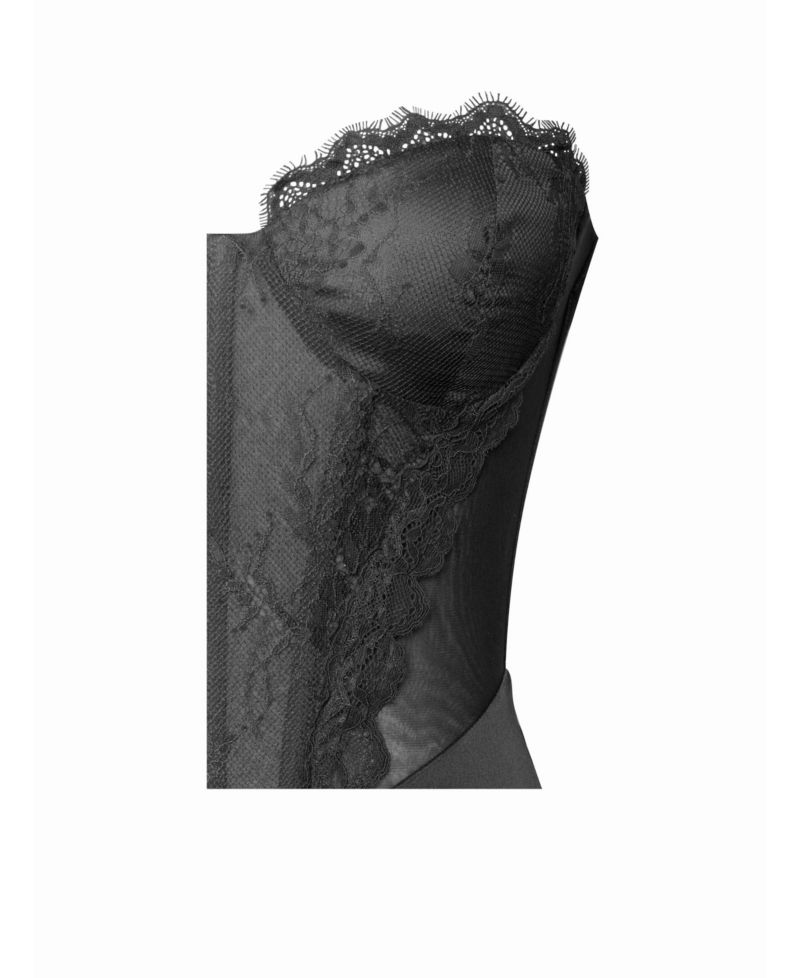 Women's Talia Black Satin Lace Corset Maxi Dress