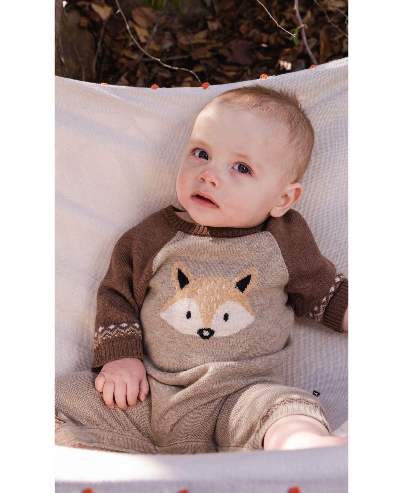 Baby Boys (3M-24M) Knitted Intarsia Cinnamon Romper