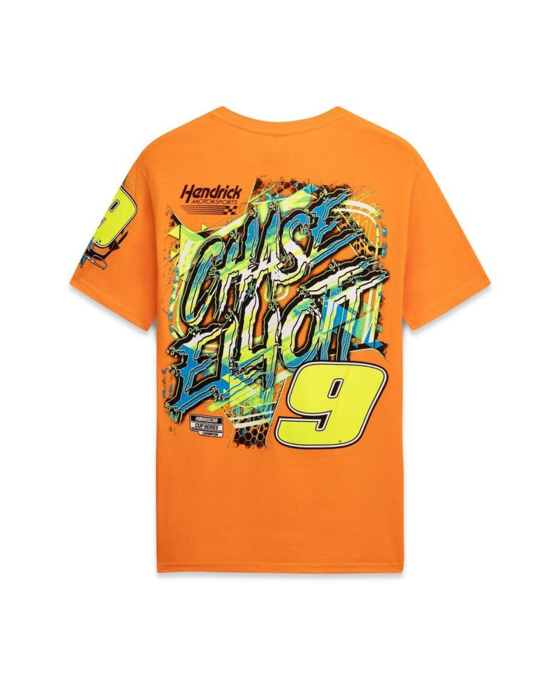 Men's Orange Chase Elliott 9 Neon Xxplosion T-Shirt